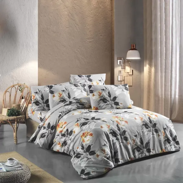 Double Flannel Bedding Set Home Line Peony Grey 179233