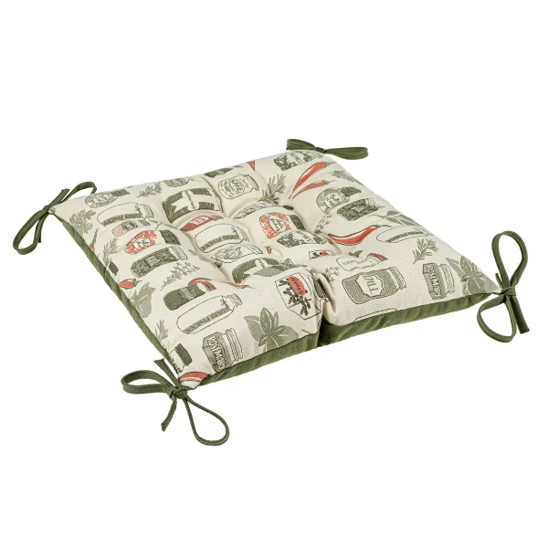 Cotton Canvas Sitting Pillow with Ties Home Line Spices Ochre Green  40x40 cm 186721