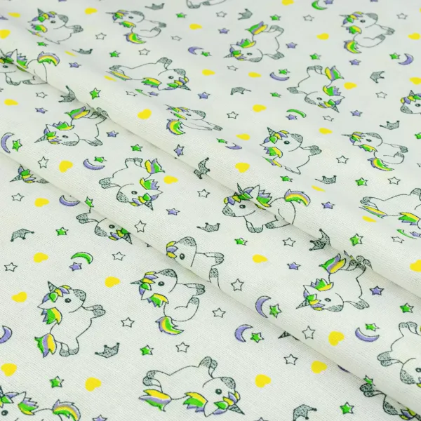Cotton Calico Print   Unicorn Green width 150cm (140g/m2) 155485