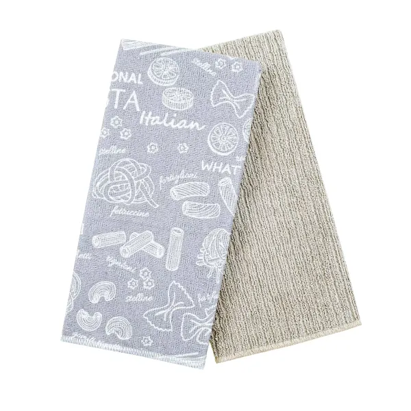 Set of 2 Microfiber Kitchen Towels Pasta Light Grey 40x60 cm  181632