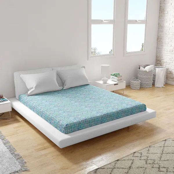 Flat Cotton Bed Sheet Home Line Hatched Circles Blue  215x240 cm 187487