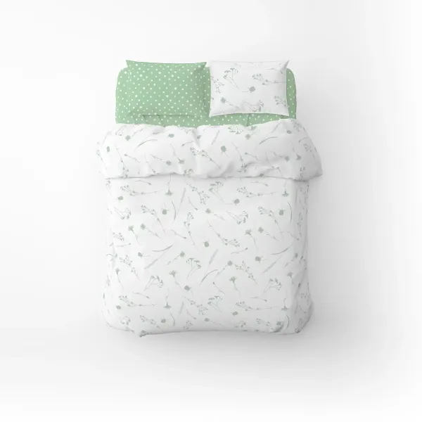 Single Cotton Bedding Set Home Line Cornflowers and Peas Light Green on White 178708
