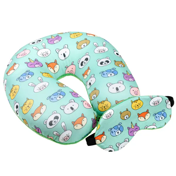 Travel Pillow and Eye Patch Home Line  Menthol Animals 30x30cm 179138