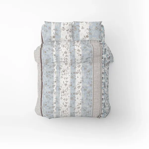 Single Flannel Bedding Set Home Line Cozy Blue Beige 179193