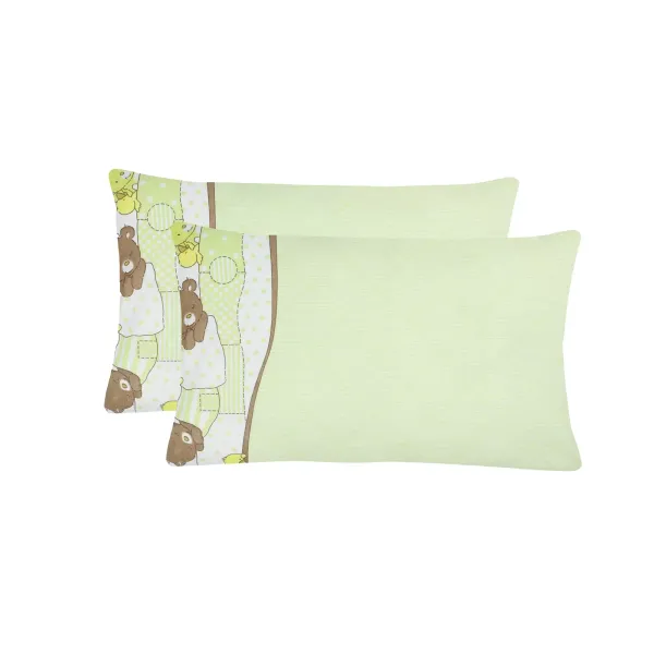 Set of 2 Cotton Pillowcases Home Line Baby Bears Pea Green 40x60 cm 167481