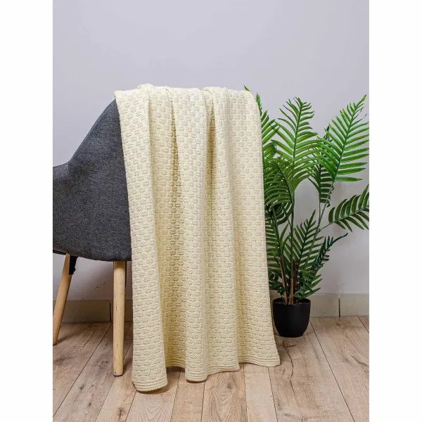 Knitted Wool Blended Throw Plaid Tonk Line Chess Ivory 130x180 cm 193240
