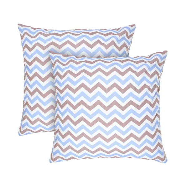 Set of 2 Cotton Pillowcases Home Line Zig Zag Blue Brown 70x70 cm 183280