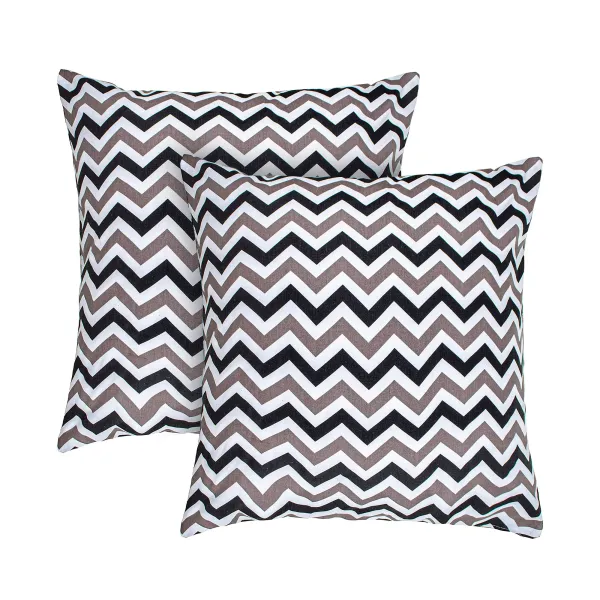 Set of 2 Cotton Pillowcases Home Line Zig Zag Brown White 70x70 191522