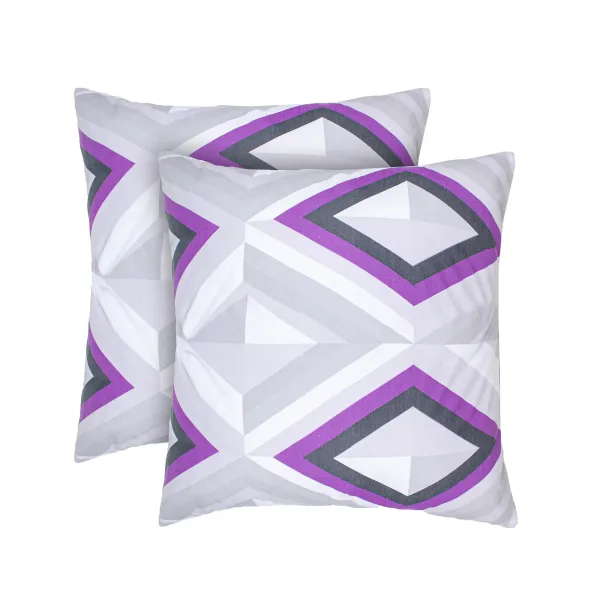 Set of 2 Cotton Pillowcases Home Line Kaleidoscope Gray Violet 70x70 191514