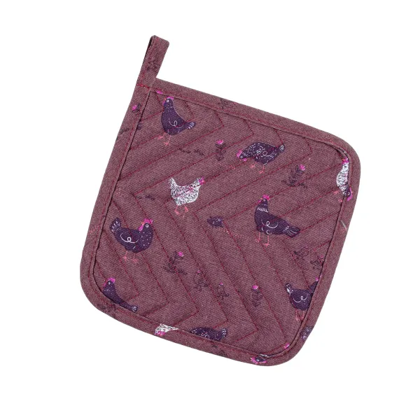 Cotton Canvas Pot Holder Home Line Walking with Chickens Burgundy Fuchsia 20x20cm 182607